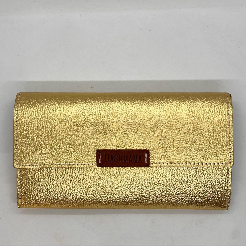 UASHMAMA Gold AGGO Wallet Clutch Made in Italy Metallic Fold Over EUC